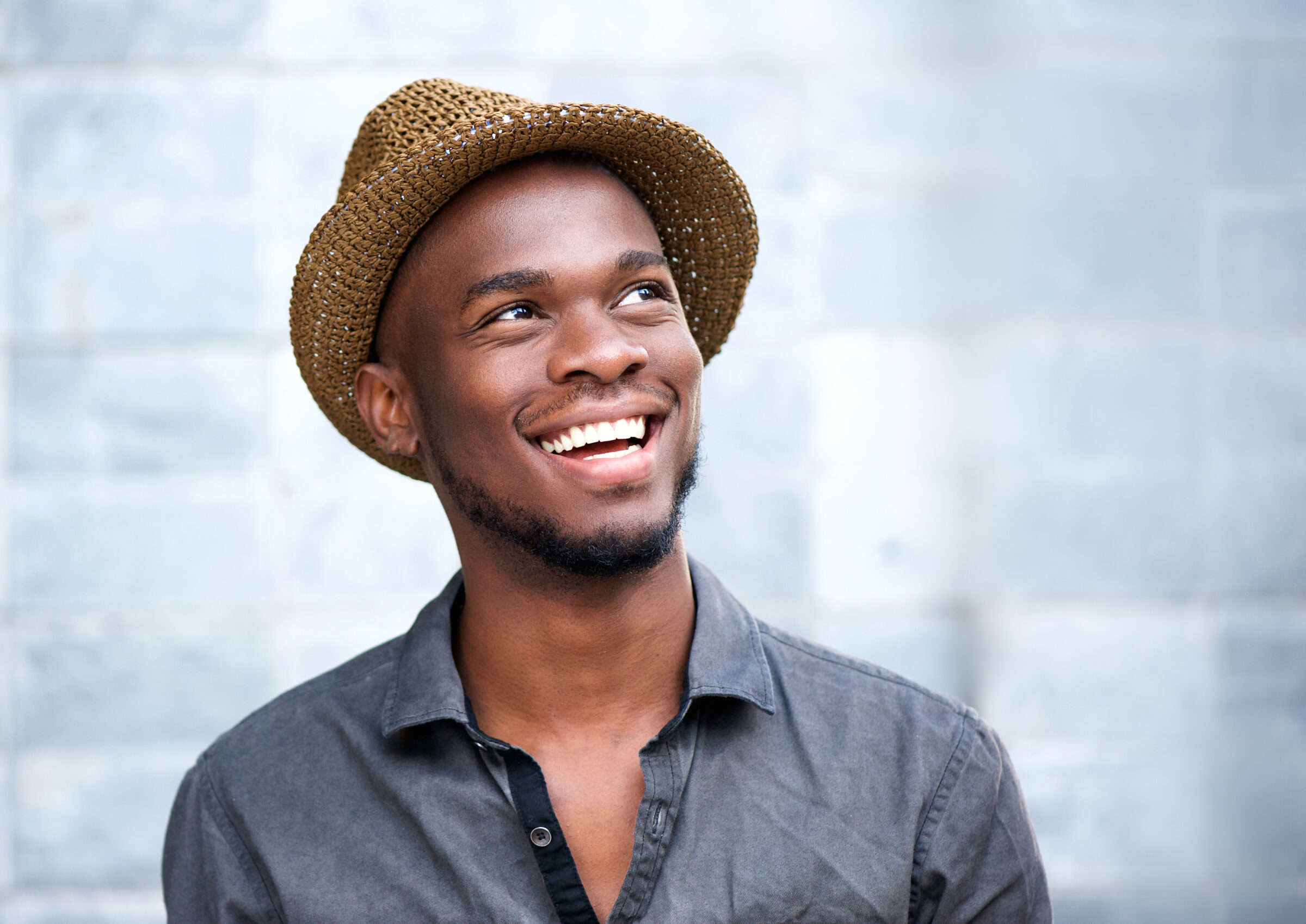 A handsome African American man smiling